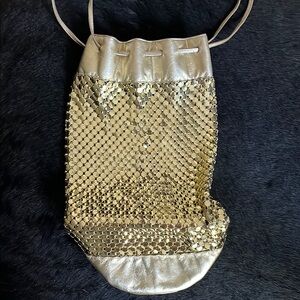 Gold leather and Mesh Drawstring Bag